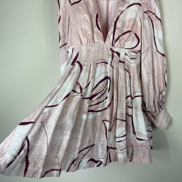 Aje. Amelia Long Sleeve Plunge Mini Dress Abstract Pink Size 8 - Picture 6 of 13